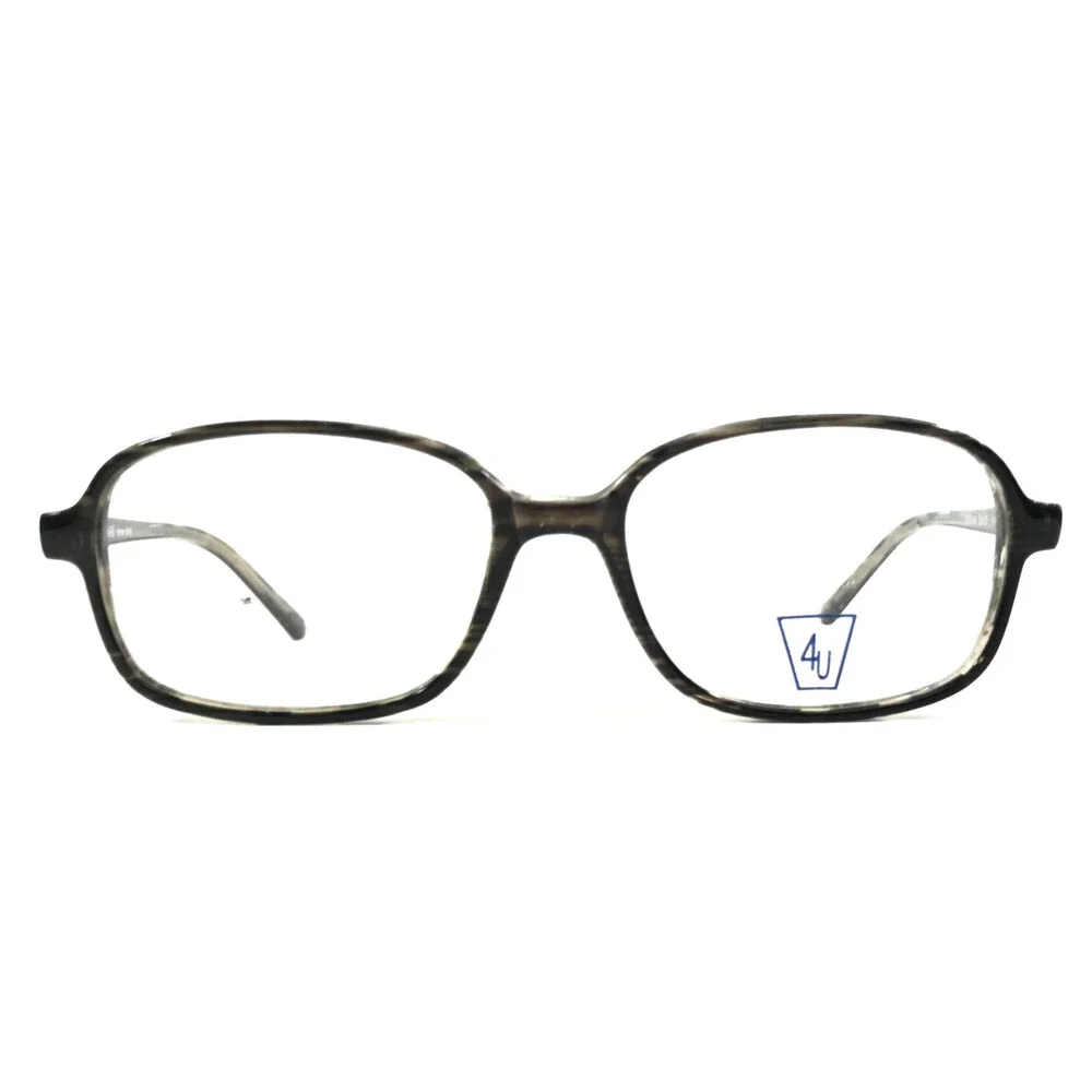 4U Eyeglasses Frames U-36 BLACK Smoky Gray Rectangle Full Rim 52-18-140